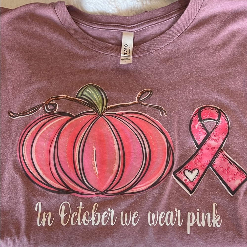 Pink Graphic Tee with Pumpkin and Ribbon